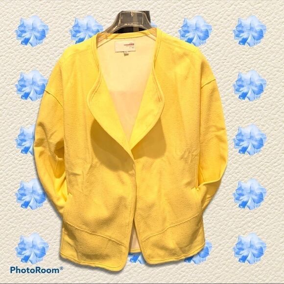 JOA Canary Bright Yellow Collared Duster Oversized Cardigan Shirt Jacket Sz M - Picture 11 of 11